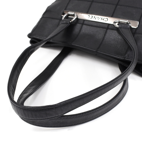 Chanel Chocolate Bar Large Tote Shoulder Bag Caviar Skin Leather Black - Picture 7 of 8